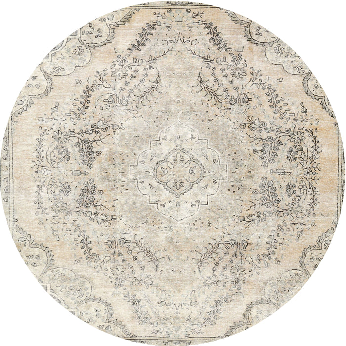 Round Traditional Sand Brown Persian Rug, tr3770