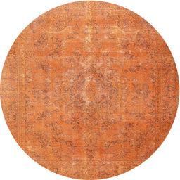 Round Traditional Orange Red Persian Rug, tr3773