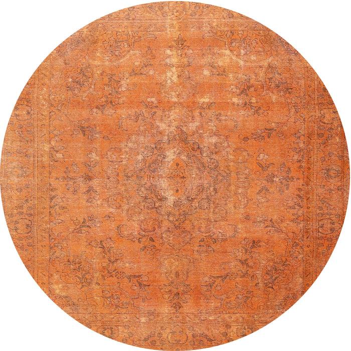 Round Traditional Orange Red Persian Rug, tr3773
