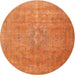 Round Traditional Orange Red Persian Rug, tr3773