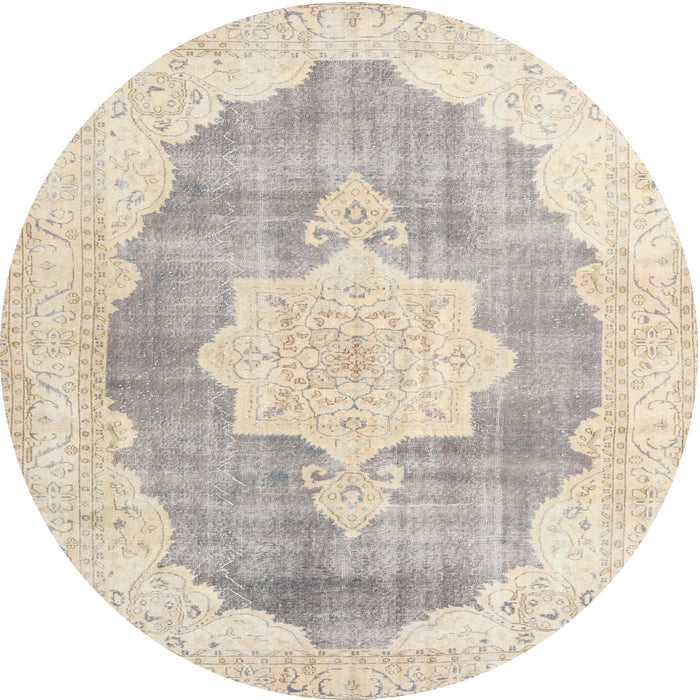 Round Traditional Light French Beige Brown Persian Rug, tr3775
