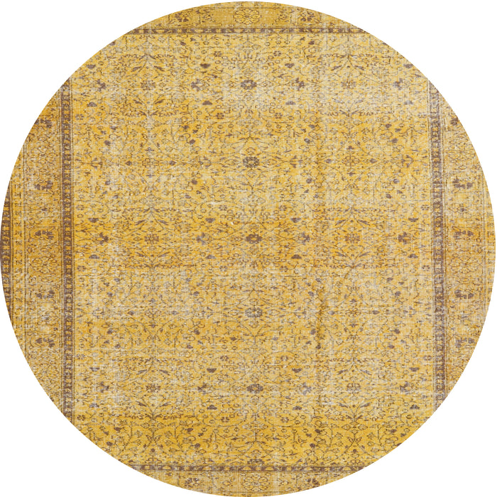 Round Traditional Chrome Gold Yellow Persian Rug, tr3791