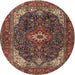 Square Machine Washable Traditional Saffron Red Rug, wshtr3792