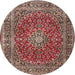 Square Machine Washable Traditional Saffron Red Rug, wshtr3799