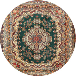 Round Traditional Reddish Brown Medallion Rug, tr3805