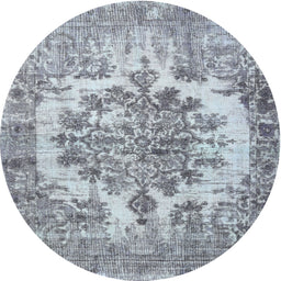 Round Traditional Light Steel Blue Persian Rug, tr3813