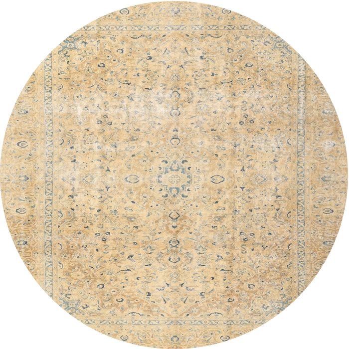 Round Traditional Brown Gold Persian Rug, tr3823