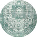 Round Traditional Cadet Blue Green Medallion Rug, tr3837