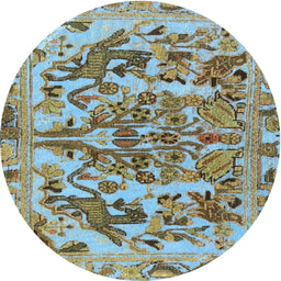 Square Machine Washable Traditional Blue Green Rug, wshtr3845
