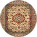 Round Traditional Dark Sienna Brown Medallion Rug, tr384