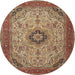 Round Traditional Saffron Red Medallion Rug, tr385