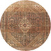 Round Traditional Saddle Brown Medallion Rug, tr3861