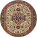 Round Traditional Brownish Green Medallion Rug, tr386