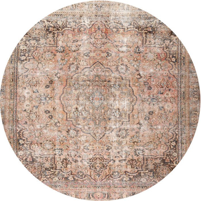 Square Machine Washable Traditional Orange Salmon Pink Rug, wshtr3871