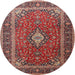 Round Traditional Saffron Red Medallion Rug, tr3876