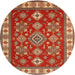 Round Traditional Red Geometric Rug, tr387