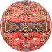 Round Traditional Sunrise Orange Animal Rug, tr3886