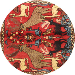 Round Traditional Bronze Brown Animal Rug, tr3888