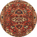 Round Traditional Saffron Red Persian Rug, tr388