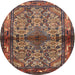 Square Machine Washable Traditional Orange Brown Rug, wshtr3890