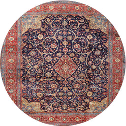 Round Traditional Camel Brown Medallion Rug, tr3898