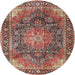 Round Traditional Saffron Red Medallion Rug, tr3899