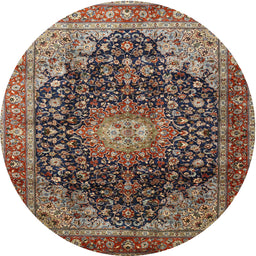 Round Traditional Camel Brown Medallion Rug, tr389