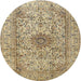 Round Traditional Brown Medallion Rug, tr3904
