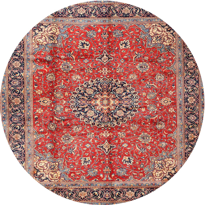 Round Traditional Fire Brick Red Medallion Rug, tr3906