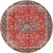 Round Traditional Fire Brick Red Medallion Rug, tr3906