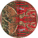 Round Traditional Red Animal Rug, tr390