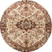 Round Traditional Dark Sienna Brown Medallion Rug, tr3915