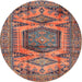 Round Traditional Chestnut Brown Persian Rug, tr3923