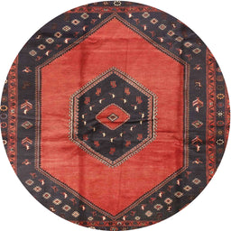 Round Traditional Chestnut Brown Medallion Rug, tr3925