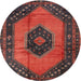 Round Traditional Chestnut Brown Medallion Rug, tr3925