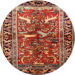 Round Traditional Red Animal Rug, tr392