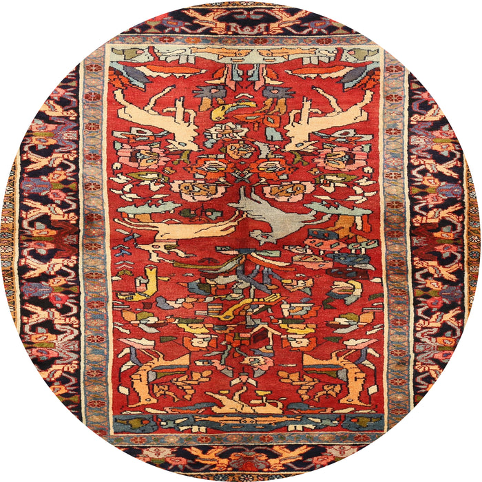 Round Traditional Red Animal Rug, tr392