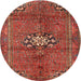 Round Traditional Orange Medallion Rug, tr3930