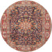 Square Machine Washable Traditional Brown Red Rug, wshtr3932