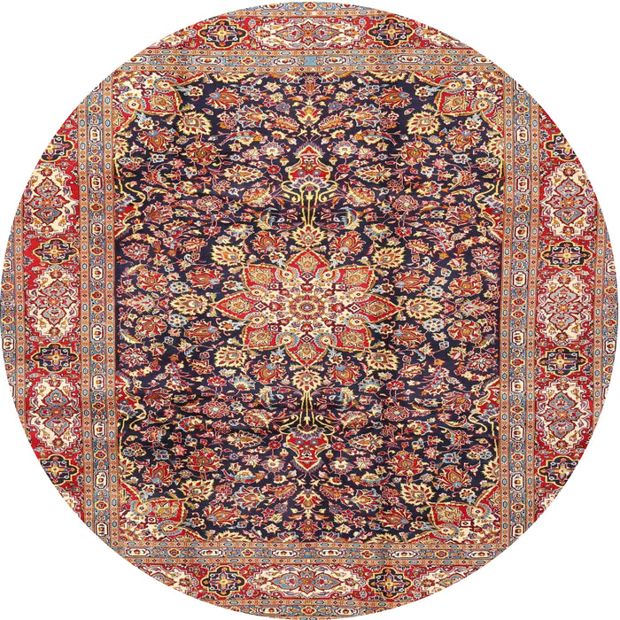 Round Traditional Brown Red Medallion Rug, tr3932