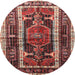 Round Traditional Saffron Red Medallion Rug, tr3937