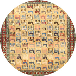 Round Traditional Chrome Gold Yellow Persian Rug, tr3956