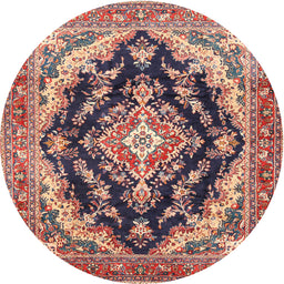 Round Traditional Brown Red Medallion Rug, tr395