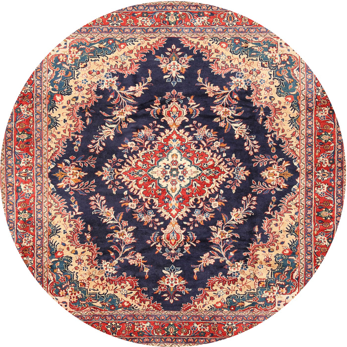 Round Traditional Brown Red Medallion Rug, tr395