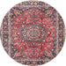 Square Machine Washable Traditional Brown Red Rug, wshtr3961