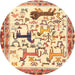 Round Traditional Sun Yellow Animal Rug, tr3965