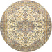 Round Traditional Dark Almond Brown Medallion Rug, tr3968