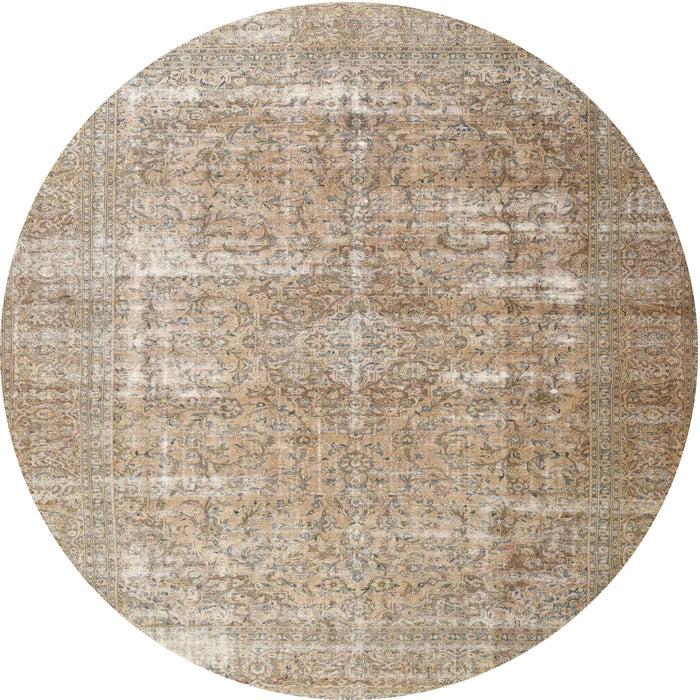 Round Traditional Dark Almond Brown Persian Rug, tr3971