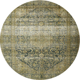 Round Traditional Antique Bronze Green Persian Rug, tr3973
