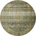 Round Traditional Antique Bronze Green Persian Rug, tr3973